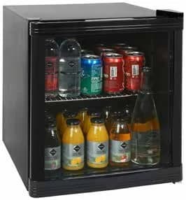A mini fridge filled with drinks and drinks