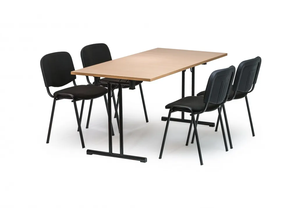 A wooden table with four chairs around it