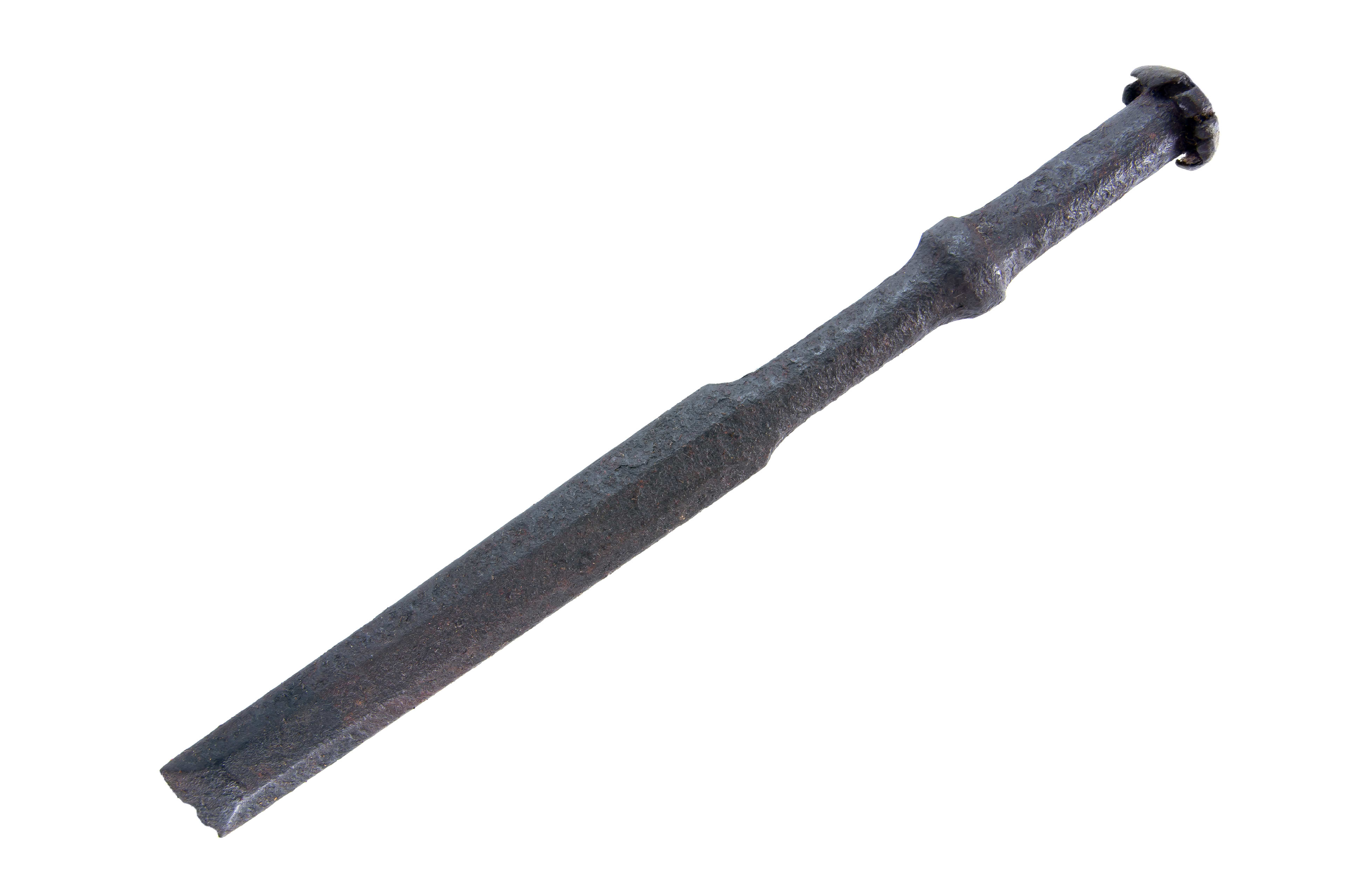 A worn out chisel with a mushroomed head.