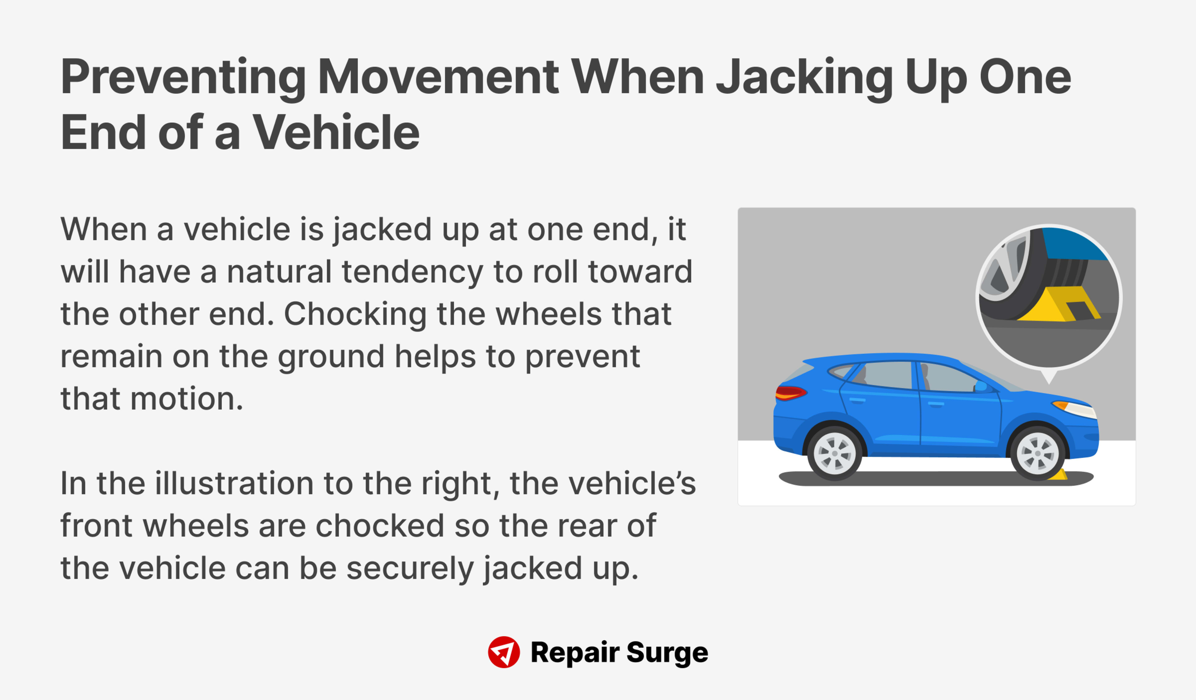 Preventing Movement When Jacking Up One End of a Vehicle.