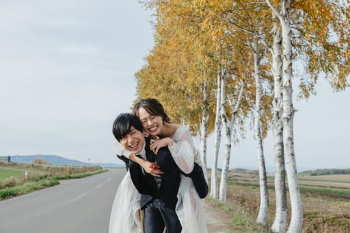 紅葉した白樺と最高の笑顔で締め！