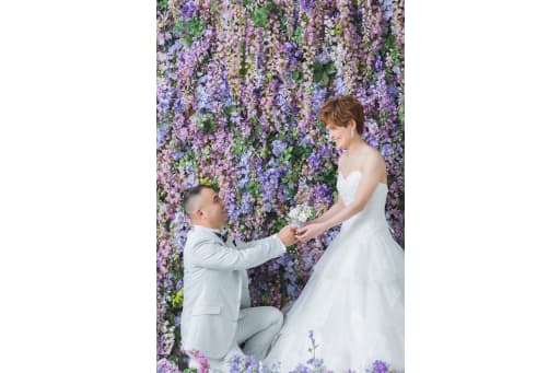 次は花壁を背景に撮影！