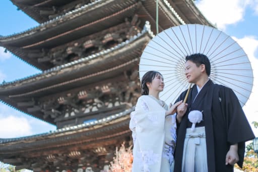 最後には、どんっと大きく五重塔をバックにした二人のショットで締めくくりました。