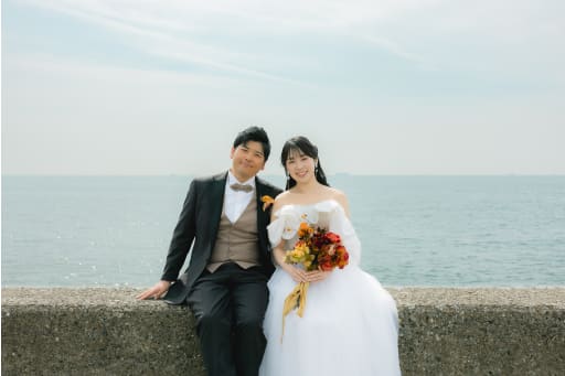 防波堤に座って