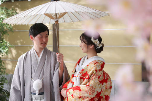 相合傘 相合傘と桜を一緒に。