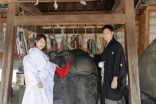 撫で牛ともパシャリ