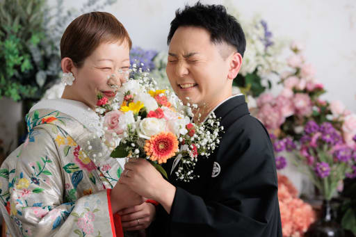 ブーケを持って