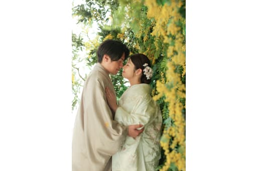 ミモザに囲まれて華やかに