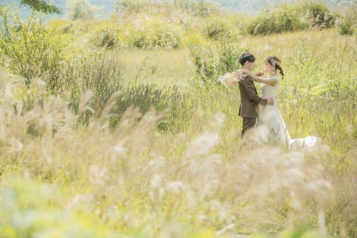 ススキの草原で秋らしく