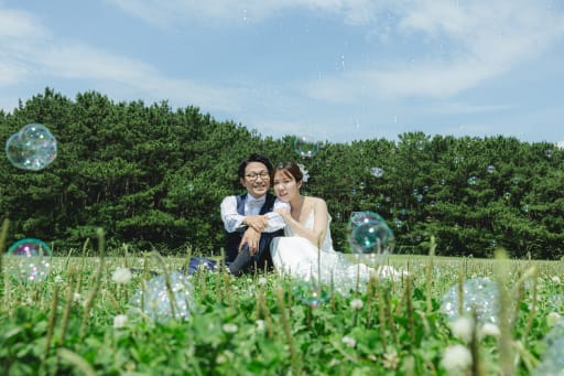 緑とシャボン玉！