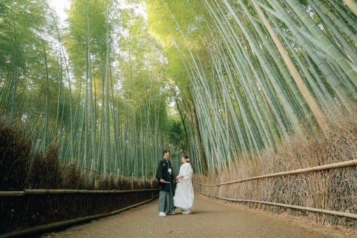 続いて、嵐山ならではの竹林での撮影。