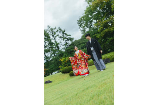 開放的な芝生をお散歩