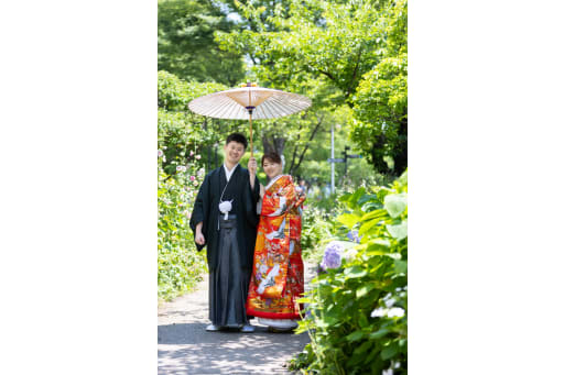  新緑がある竹の通り