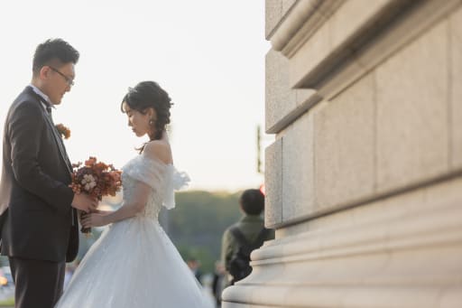 夕日をバックに