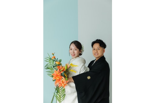 和装でもブーケを持っていただき撮影