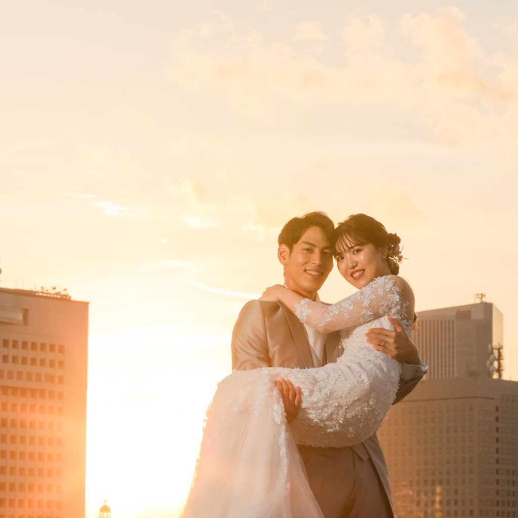 青空も夕景もよくばりに楽しんで　photo by 谷澤明美