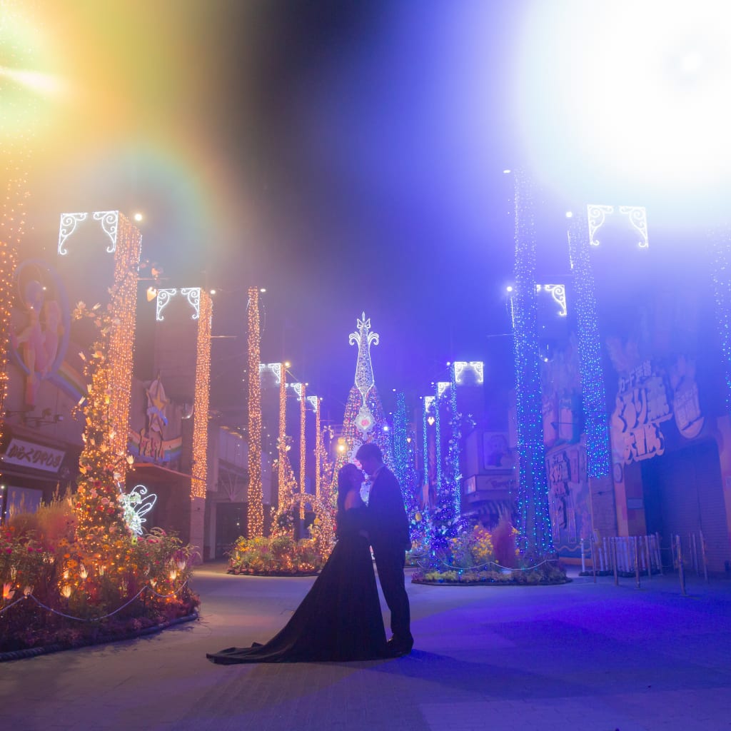 光の遊園地で幻想的な前撮り