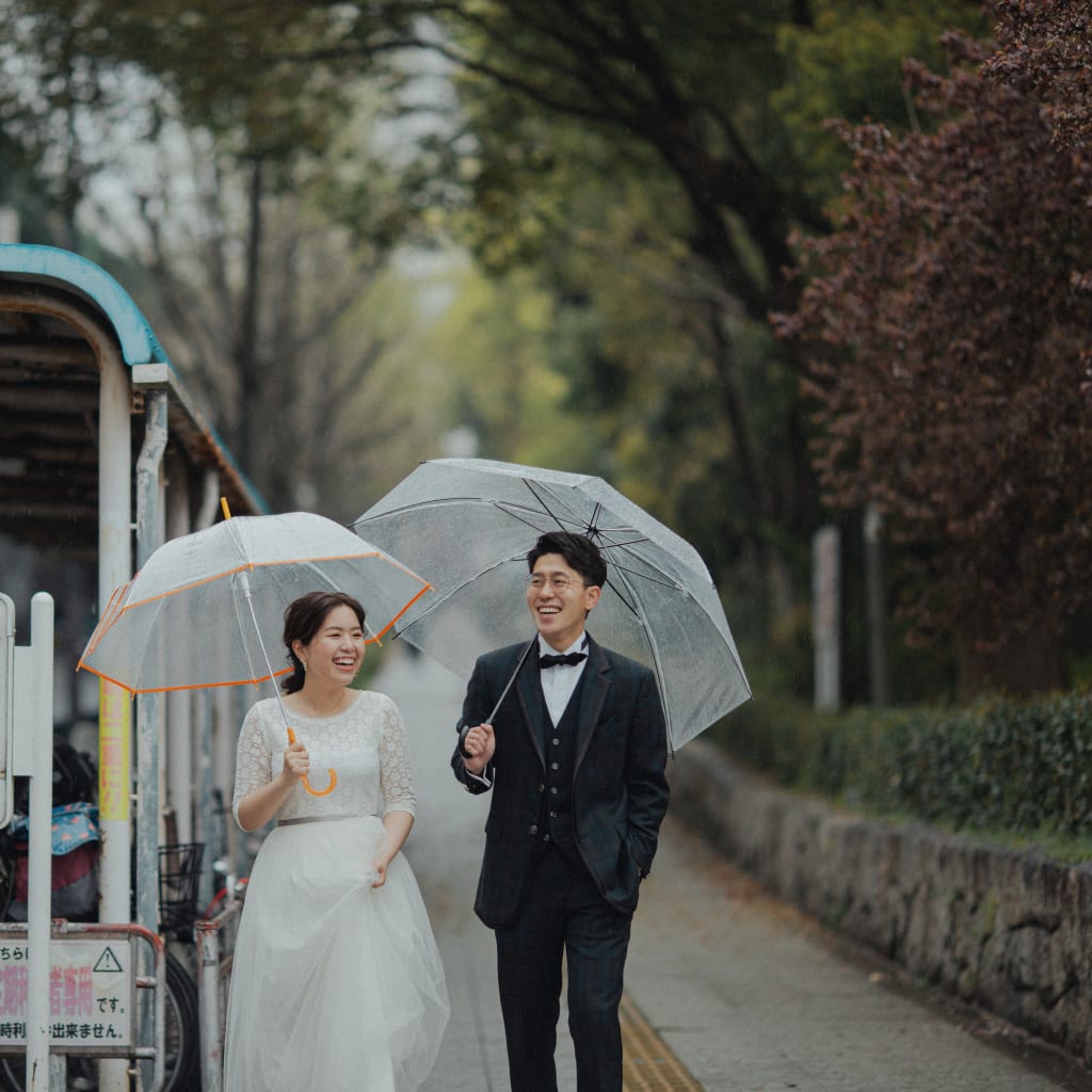 雨でも素敵なロケーション撮影 スタジオtvb 梅田店 前撮り フォトウェディング