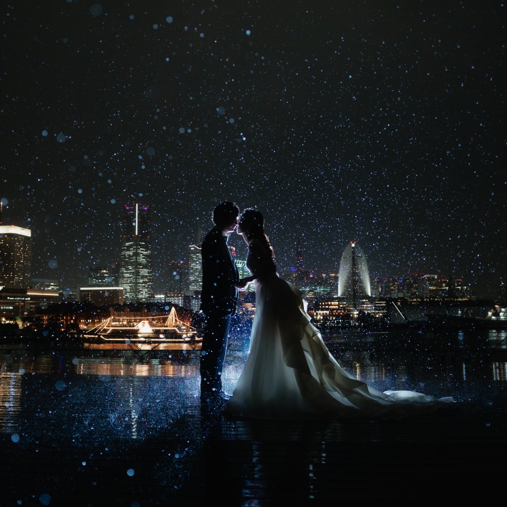 雨の日の大さん橋夜景撮影