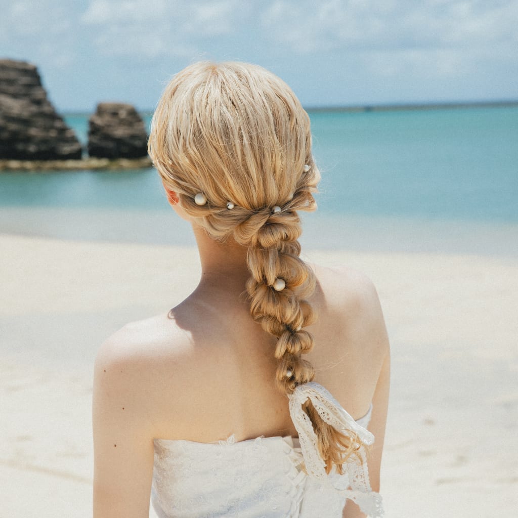 ハイトーン編み下ろしヘアメイク♡