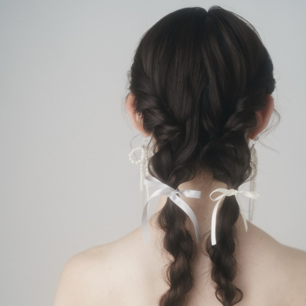 リボン × ツイン編みおろし