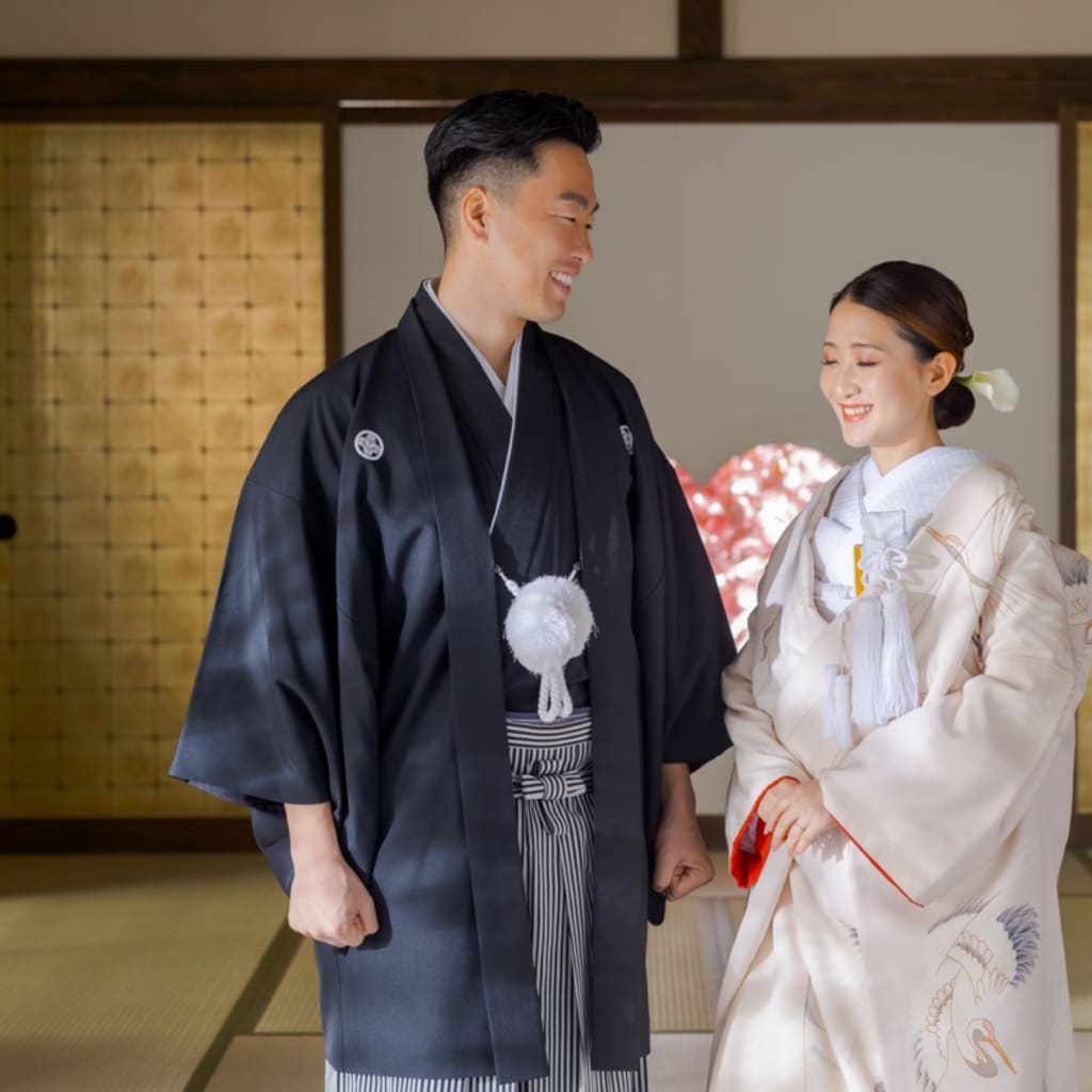 屋内庭園での和装ウェディングフォト