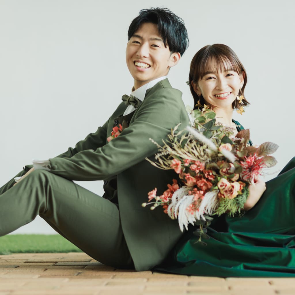 お揃いグリーンの素敵なコーディネート