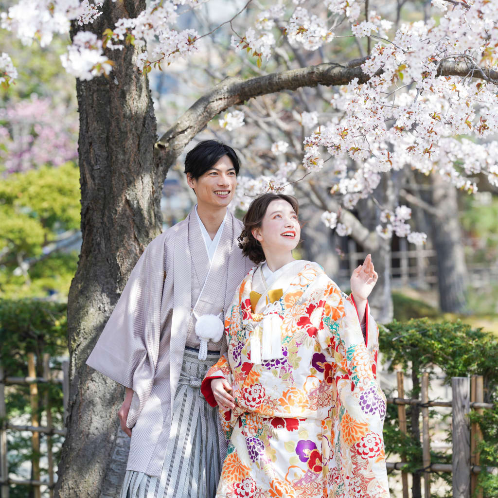 中島公園ロケーション撮影、桜と和装の組み合わせ