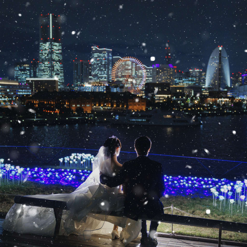 雪降る大桟橋夜景ロケーション！	