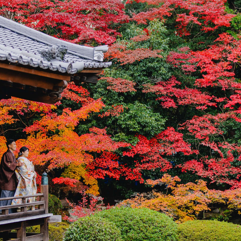 紅葉が映える随心院で思い出のウエディングフォトを！