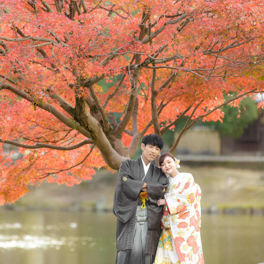 紅葉いっぱい♪奈良公園和装ロケーション | デコルテフォトグラフィー | 前撮り・フォトウェディング