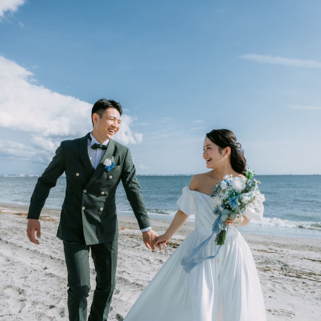 青空の稲毛海浜公園ロケーション！ | デコルテフォトグラフィー | 前撮り・フォトウェディング