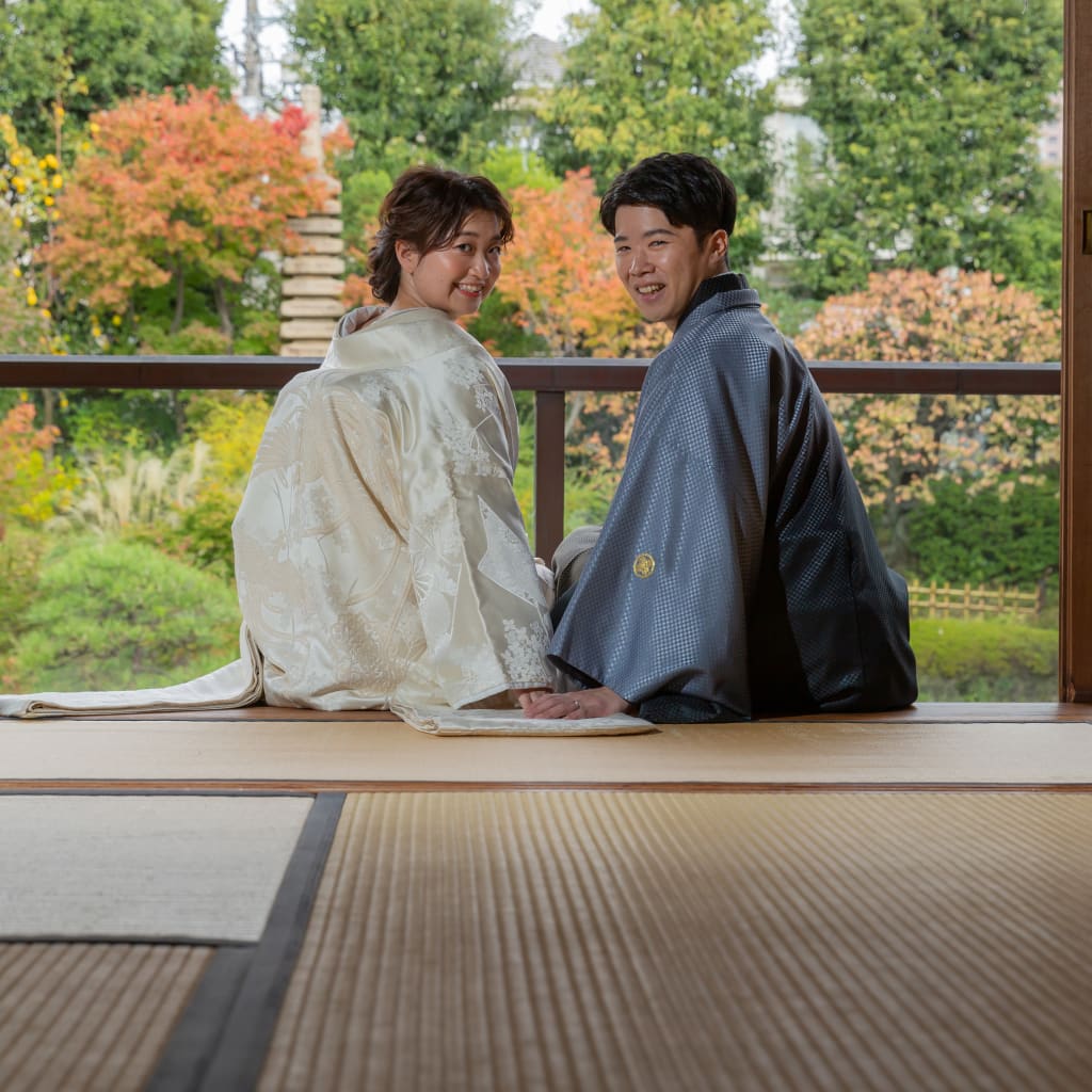 秋口の目白庭園（お茶室・お庭） | デコルテフォトグラフィー | 前撮り・フォトウェディング