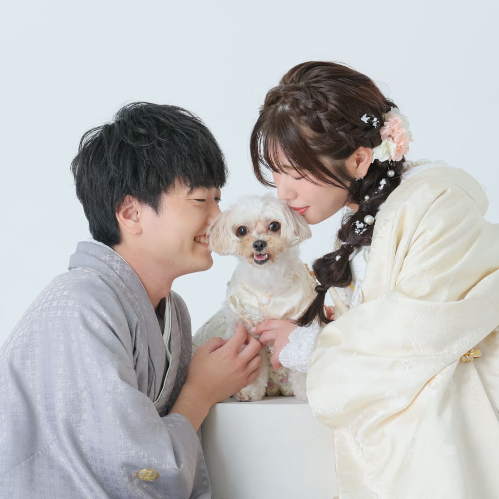 和装スタジオプラスwithわんちゃん | デコルテフォトグラフィー | 前撮り・フォトウェディング