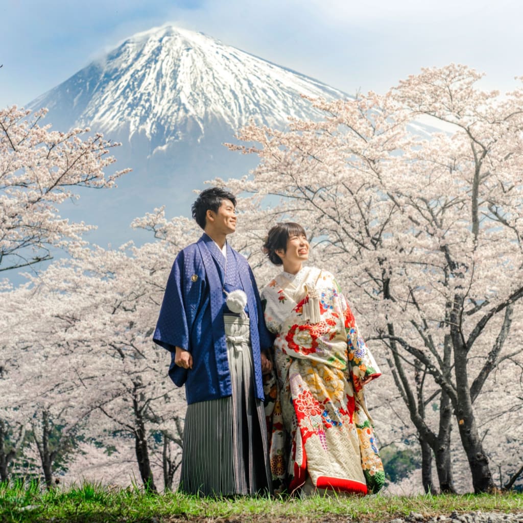 和装＋洋装　春の桜と富士山ロケーション