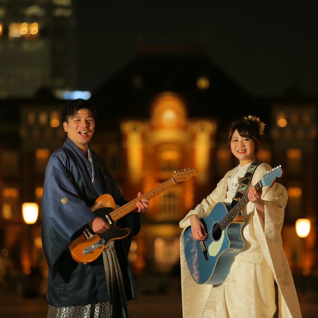 夜景とギターと2人 デコルテフォトグラフィー 前撮り フォトウェディング