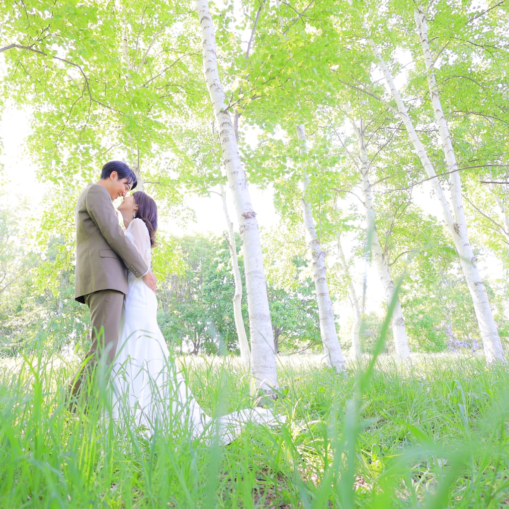 夏の前田森林公園にて。白樺と一緒に