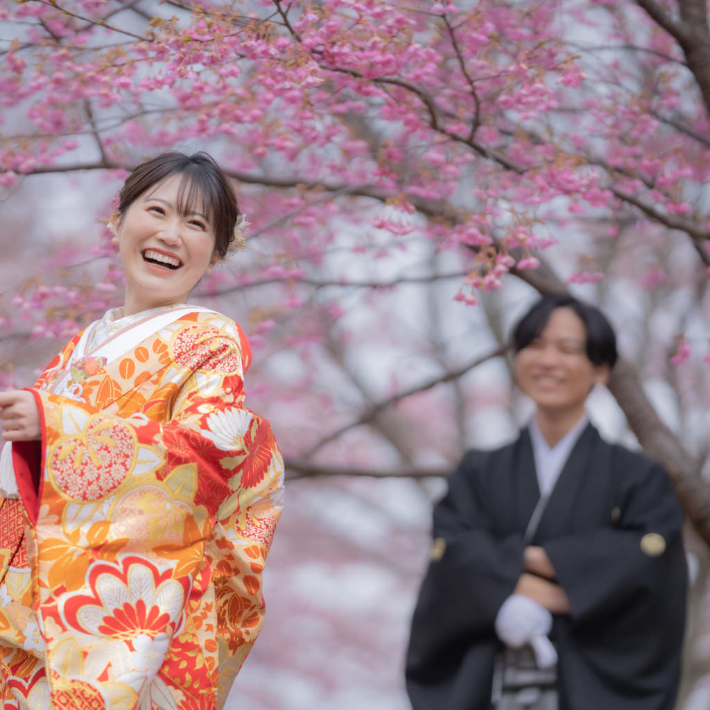 松ヶ崎城跡,桜,河津桜,ウエディング,和装-14