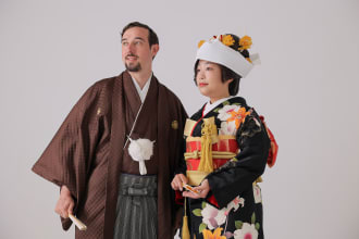 引き振袖と角隠しで和装フォト