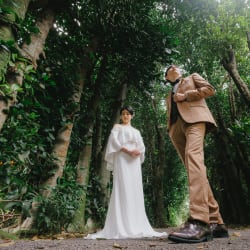 沖縄のビーチと歴史ある家屋と森と