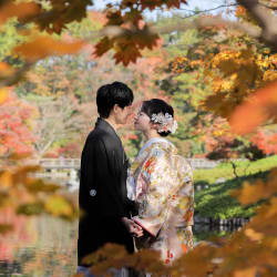 秋晴れの昭和記念公園の紅葉ロケーション