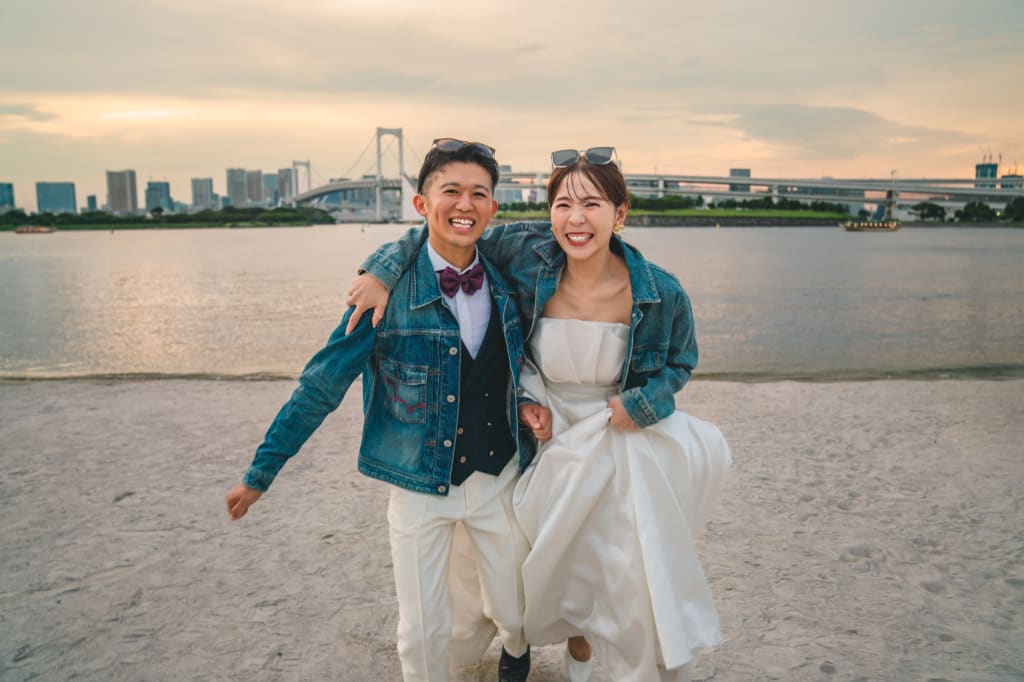 レース着物で庭園撮影＆思い出のお台場海浜公園で撮影