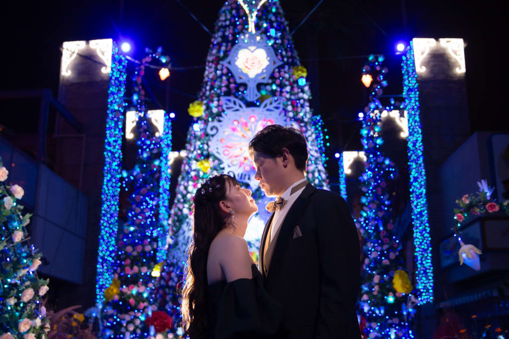 光の遊園地で幻想的な前撮り