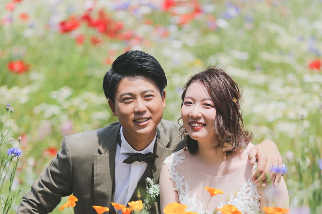 並木と、お花と、芝生と