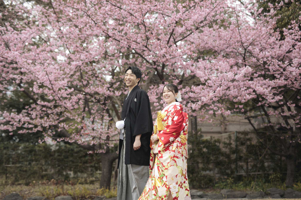 河津桜を背景に和装フォト〜富士