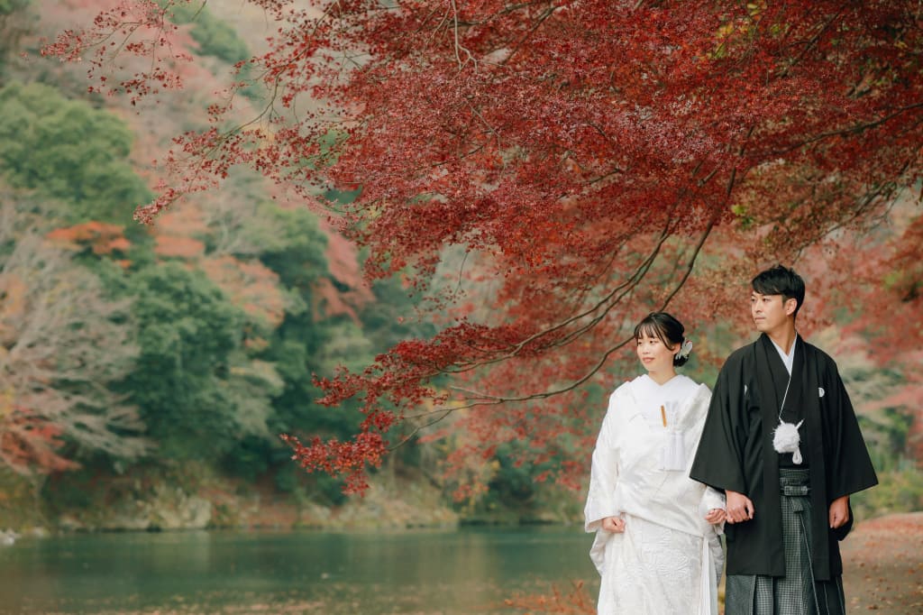 紅葉の嵐山で