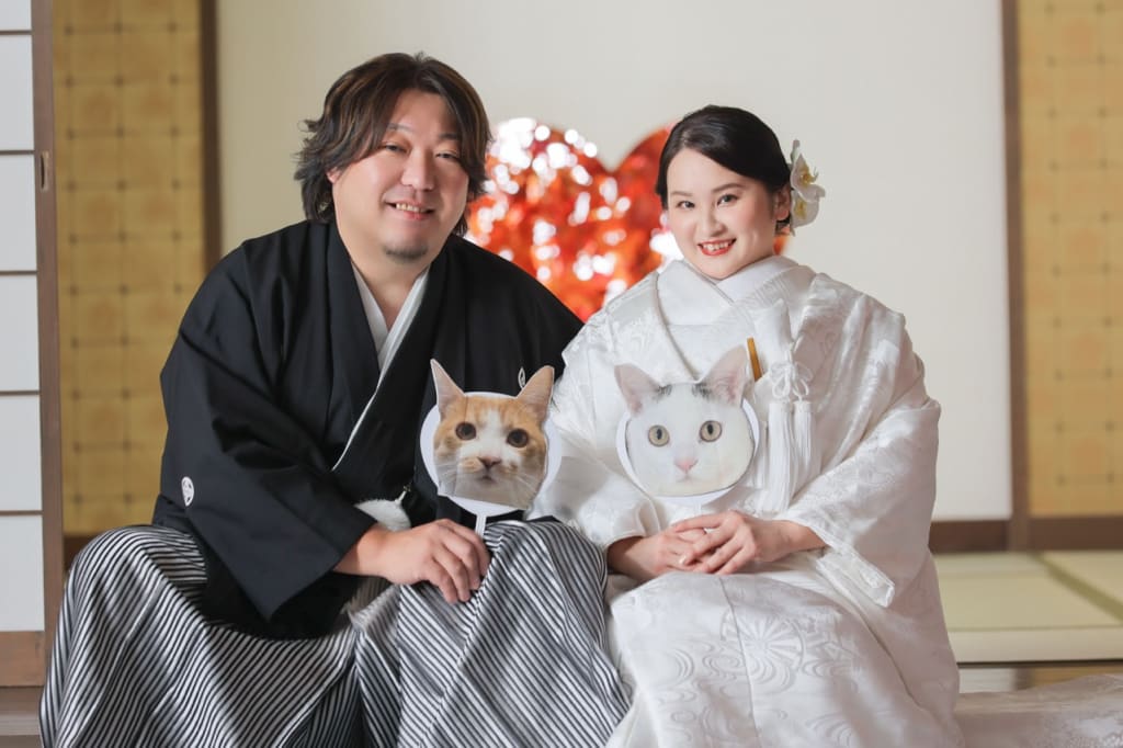 屋内庭園で猫ちゃんのうちわと！