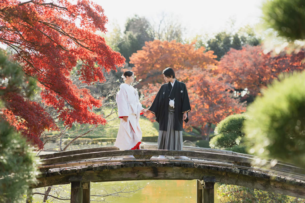 紅葉シーズンの花田苑での撮影