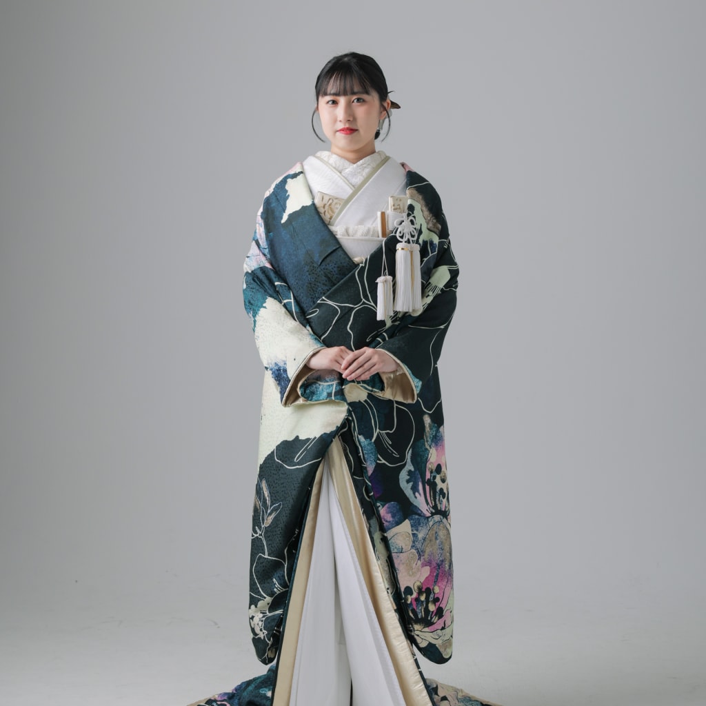 紺地赤花図/ネイビー