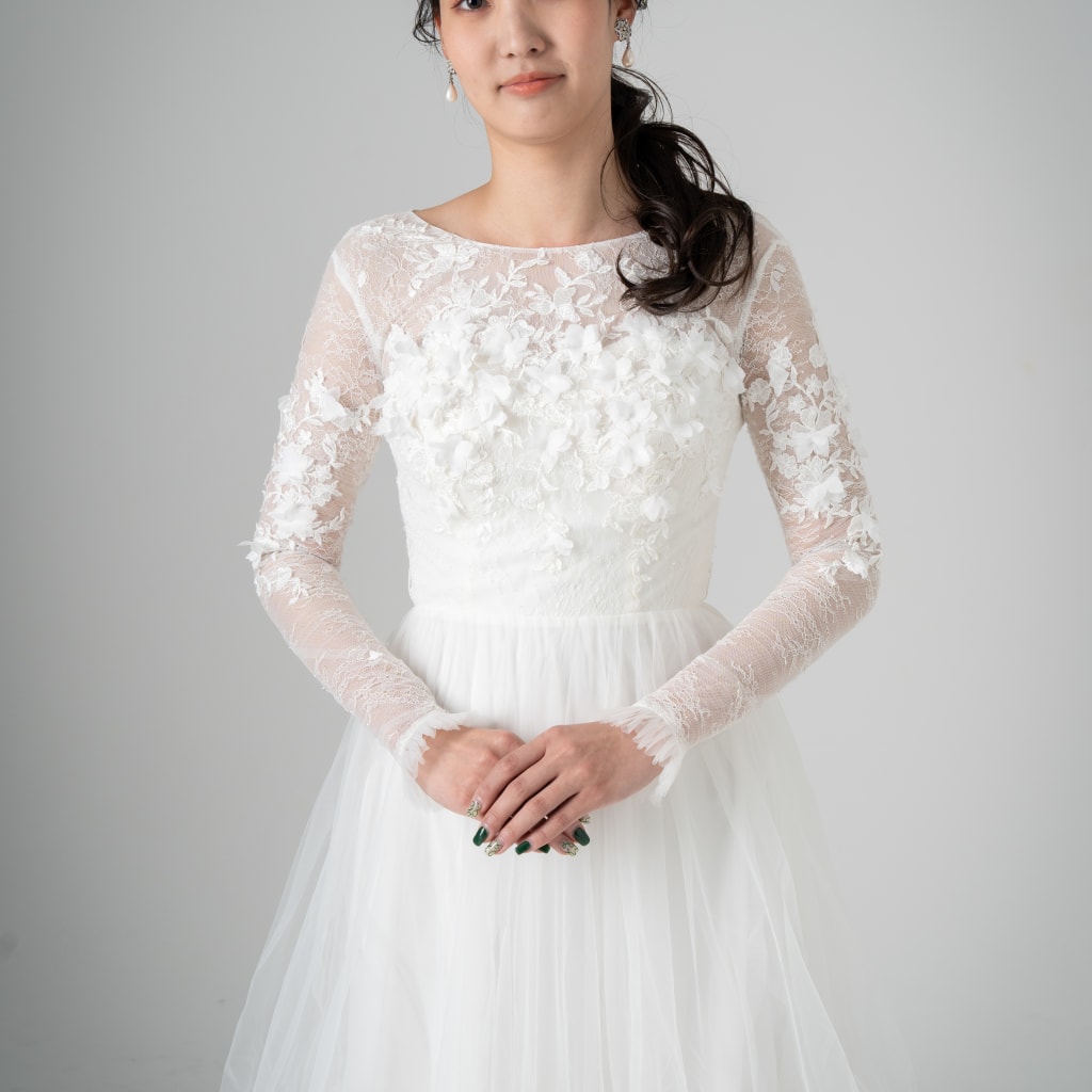 WD01148 3Dフラワー長袖スレンダー